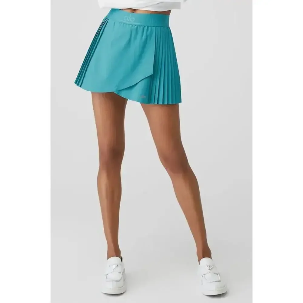 Alo Yoga Aces Tennis Skirt Shorts‎ Blue Splash Wrap Athletic Skort Size Small